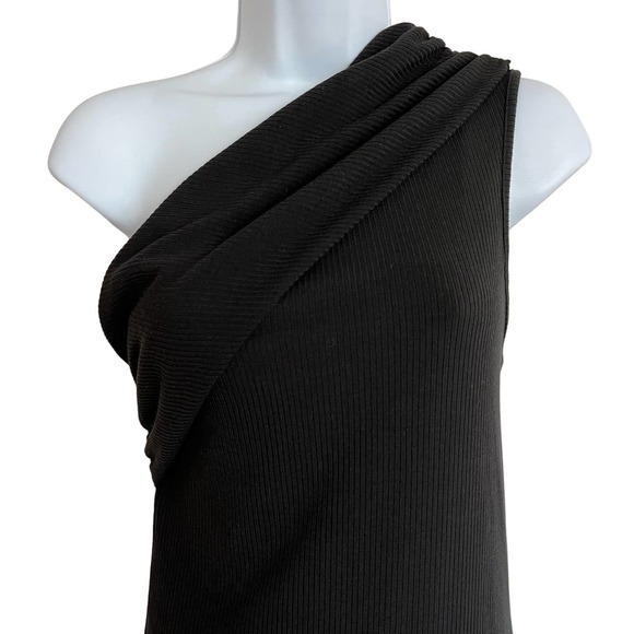 House of Harlow 1960 One Shoulder Body Con Stretch Black Ribbed N/S - Picture 2 of 11